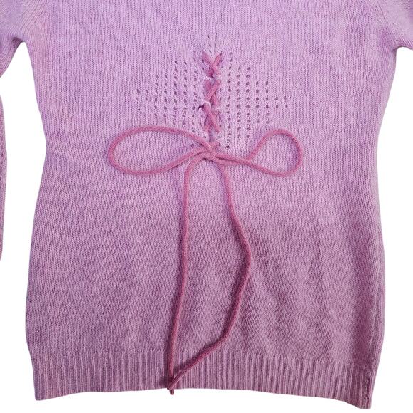 Vintage 70s Juniors Soft Angora Rabbit Fur Pink Crewneck Lightweight Sweater S - Picture 3 of 10